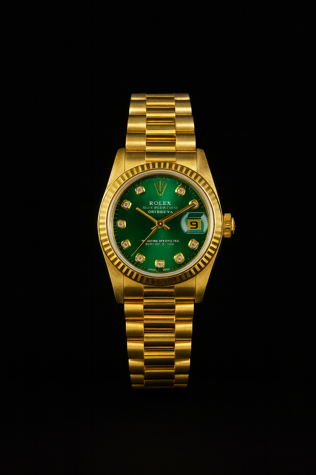 Rolex Datejust 36mm Gold with Green Dial & Diamond Hour Markers