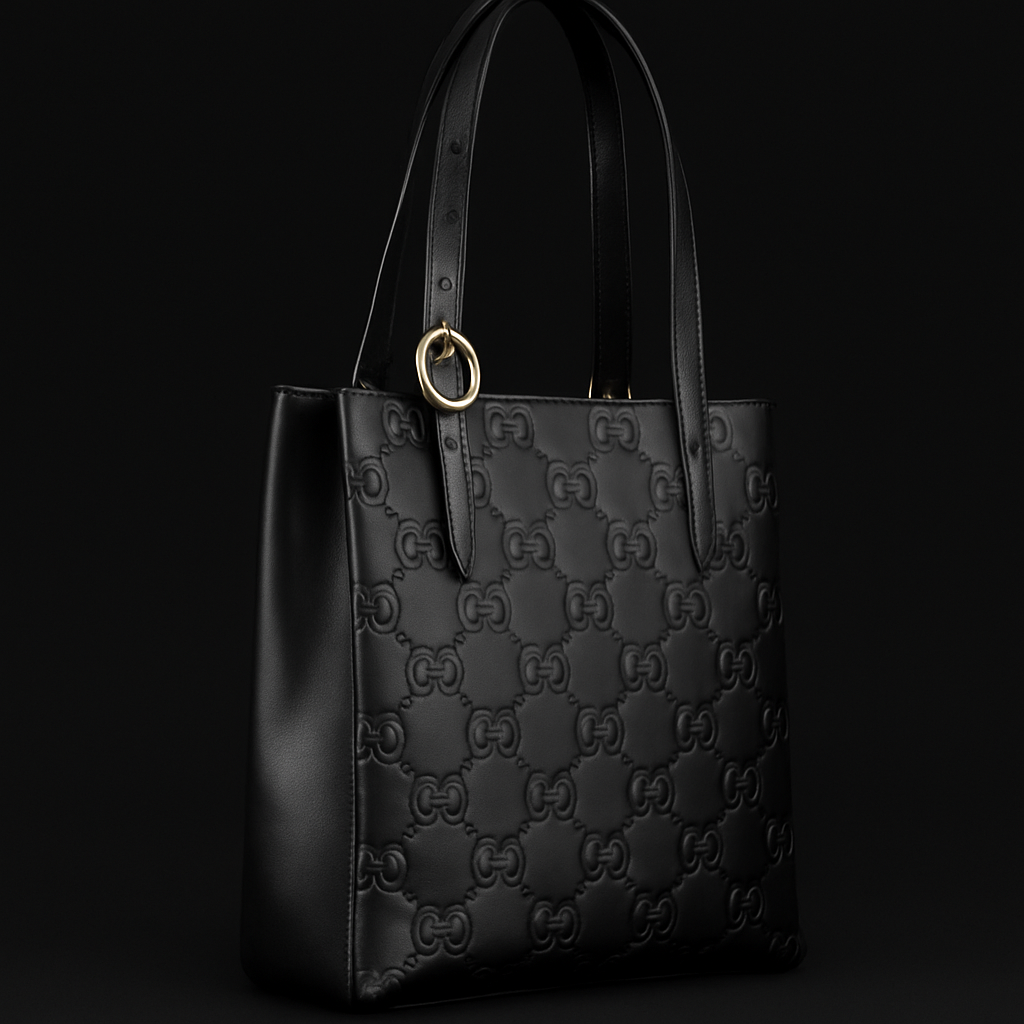 Gucci Black Leather Monogram Tote Bag