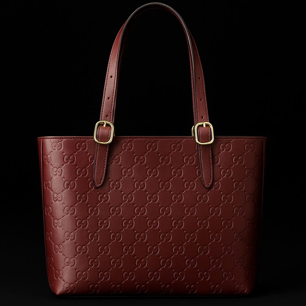 Gucci Burgundy Leather Monogram Tote Bag