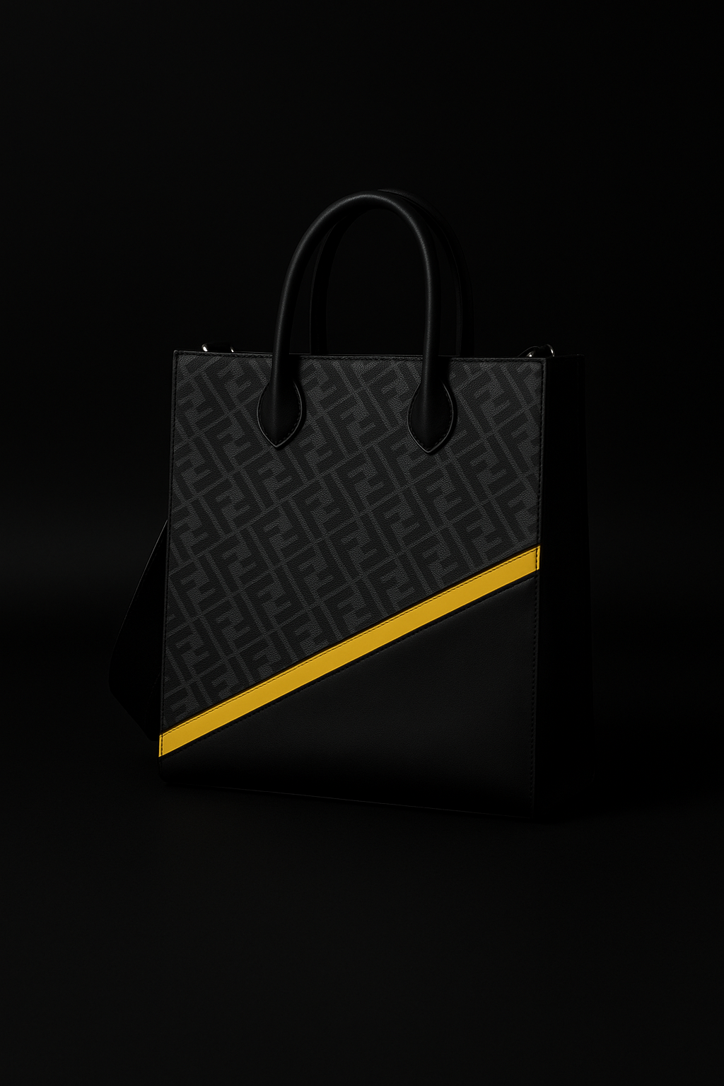 Fendi Black & Yellow Monogram Tote Bag