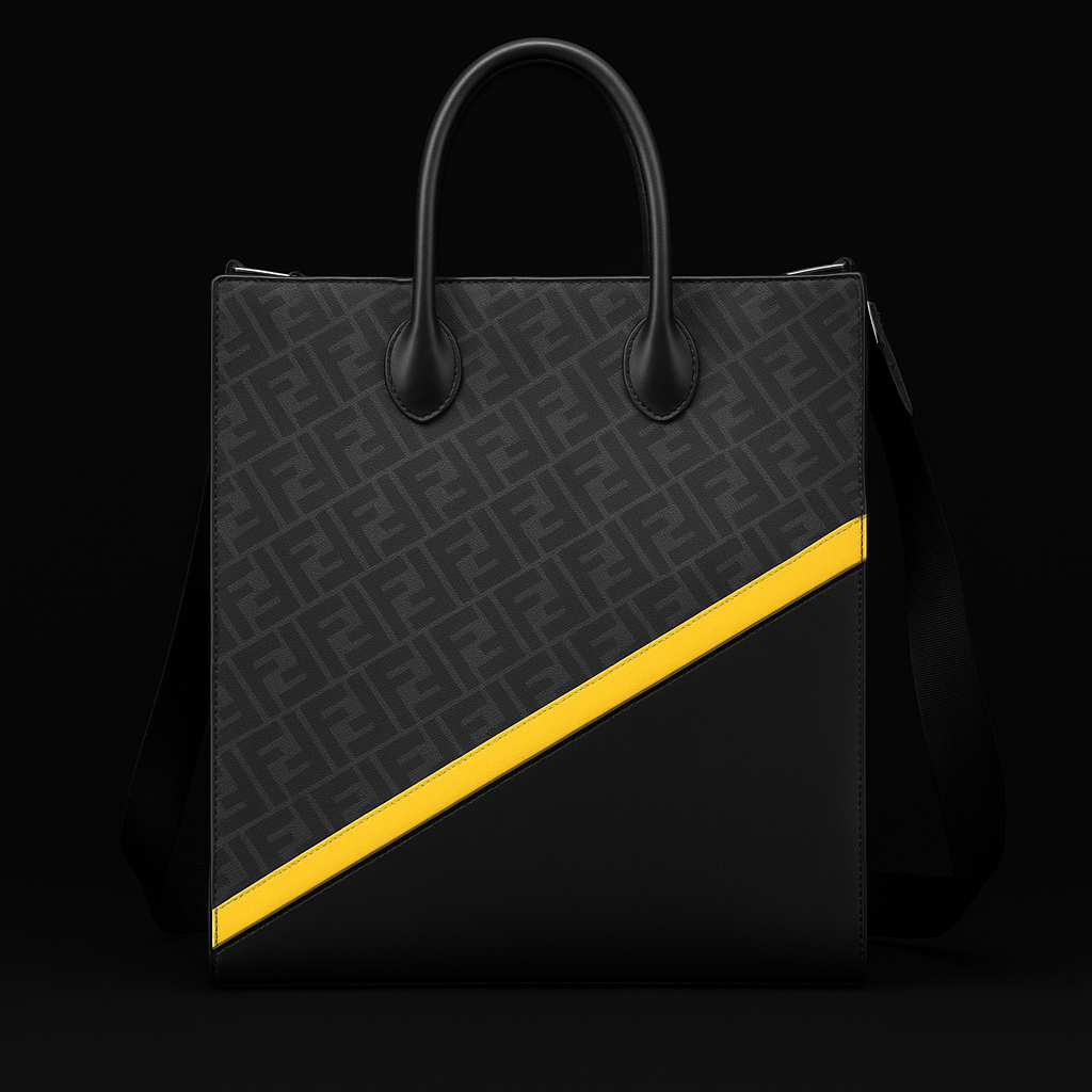 Fendi Black & Yellow Monogram Tote Bag
