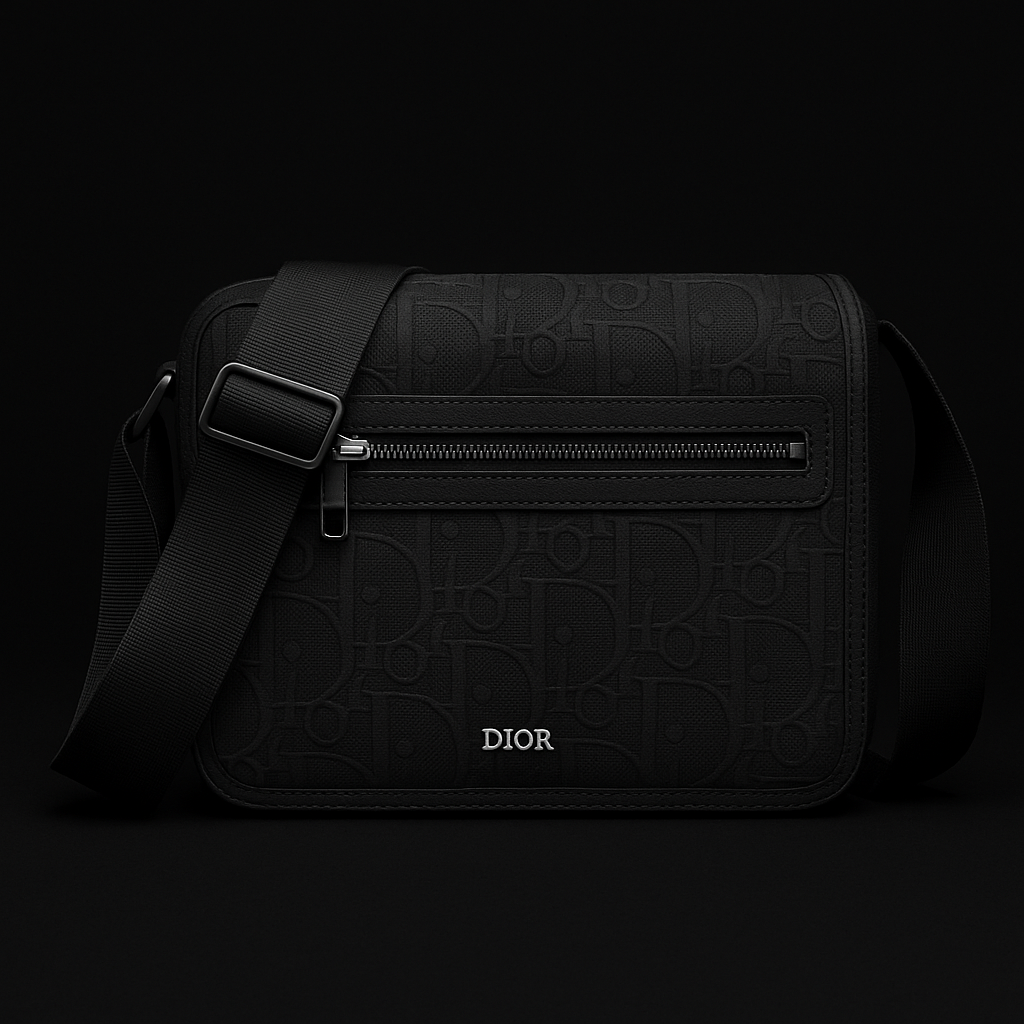 Dior Black Embossed Messenger Crossbody Bag