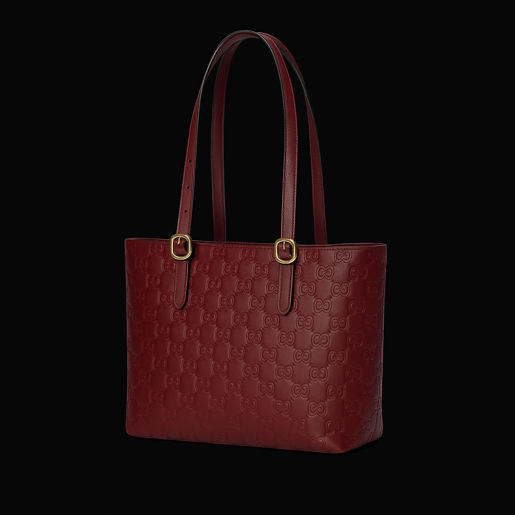 Gucci Burgundy Leather Monogram Tote Bag