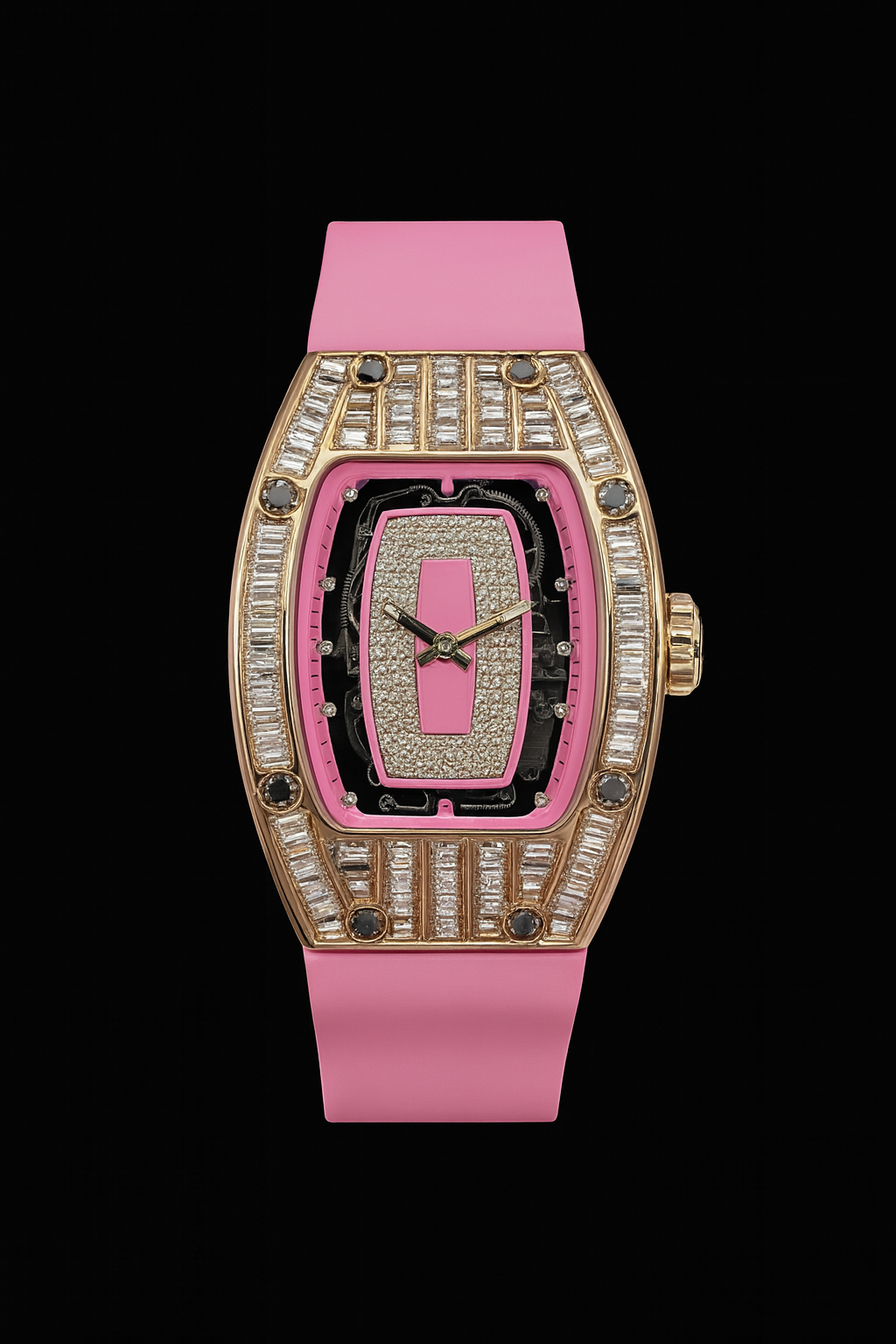 Richard Mille RM 07-01 Automatic Ladies Watch – Pink Rubber Strap, Diamond-Set Case & Dial